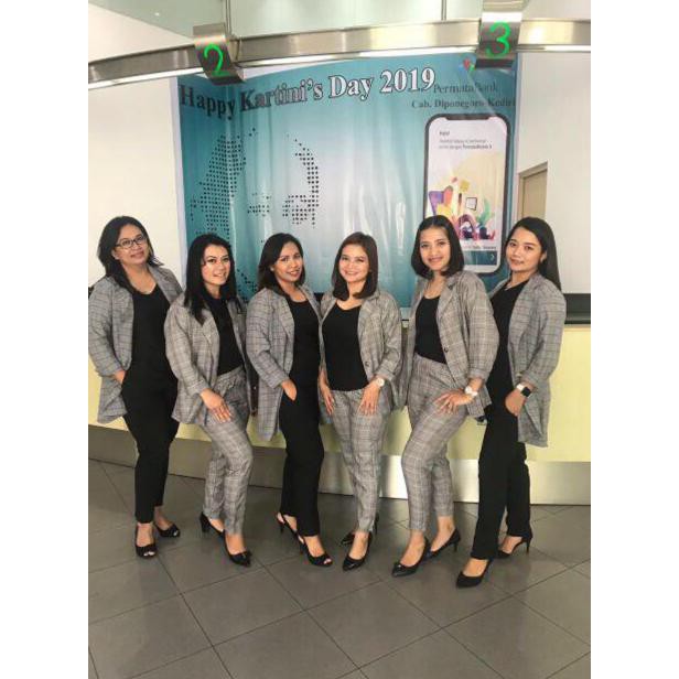 Chamele - SETELAN Vivaldi Oversize Blazer dan celana tartan panjang Kotak Checkered set 2128 & 501