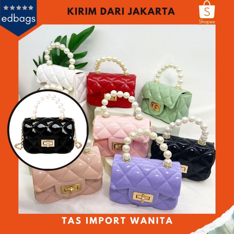 Tas Selempang Mini Jelly Mate Rubber Mutiara Wanita Import Fashion Korea 7490 Terlaris EDBAGS
