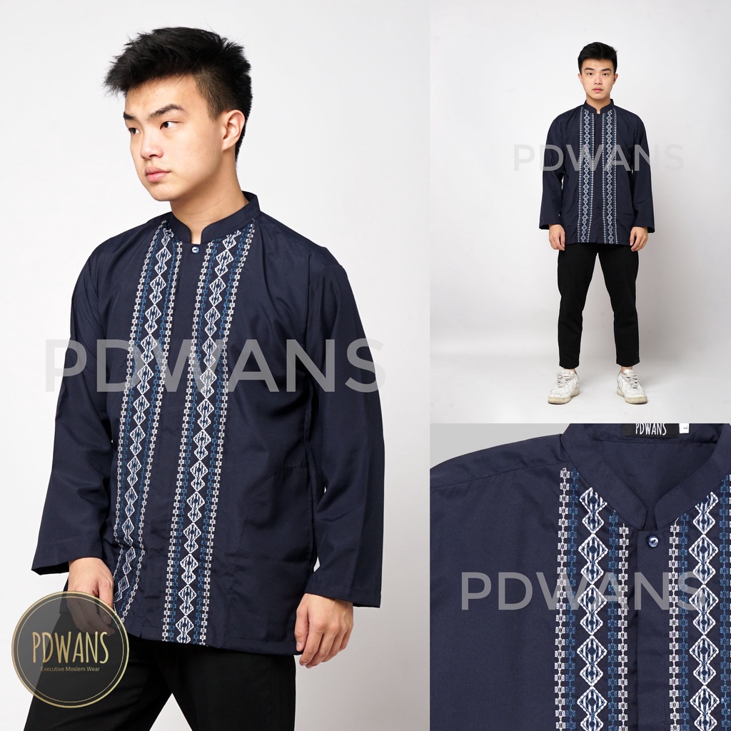 Baju Koko Lengan Panjang Warna Poli Katun Kemeja Koko Muslim Bordir M L XL PDWANS - SFHWPJG02