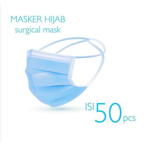 Masker Hijab Surgical Mask 3 ply isi 50 pcs Bersertifikat Tanpa BOX