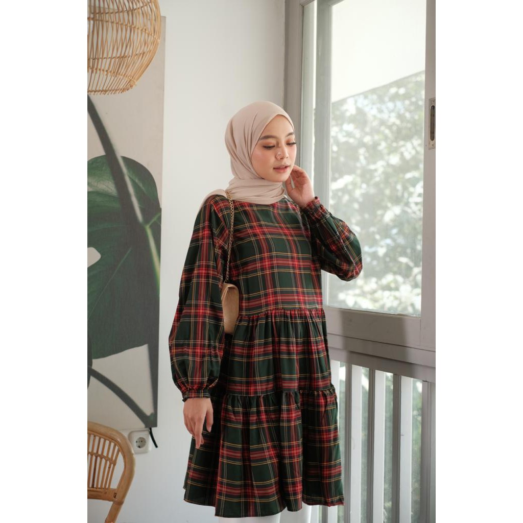 [CYC | COD] REALPICT Atasan Livha Midi Dress / Long Tunik Katun Square Rempel Wanita Trendy Murah