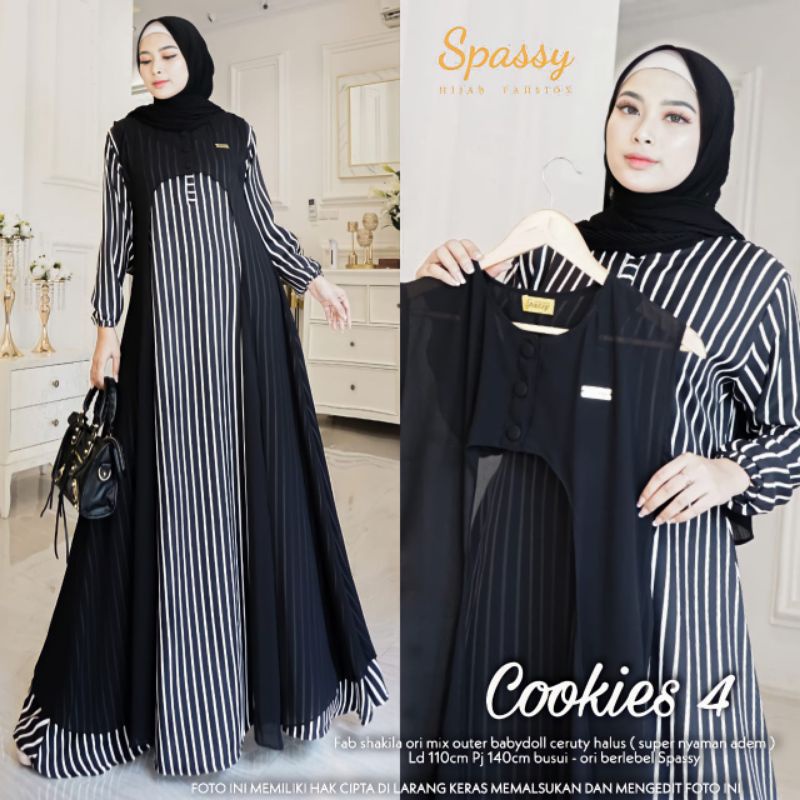 COOKIES 4 DRESS Original By SPASSY HIJAB Ld 110 Pb 140 Busui Gamis Outer Wanita Shakila Mix Ceruty B