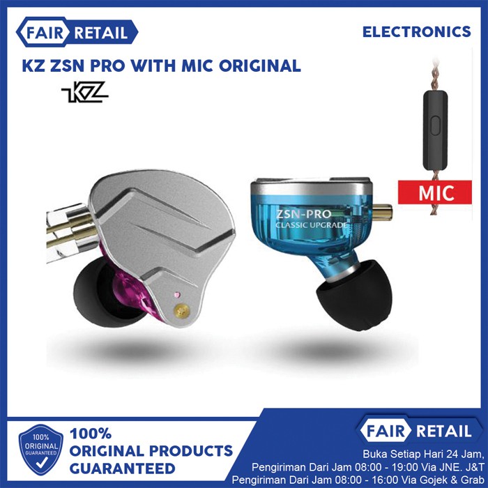 KZ ZSN PRO with MIC In Ear Earphone Headset Hybrid 1BA 1DD HIFI Bass - Purple