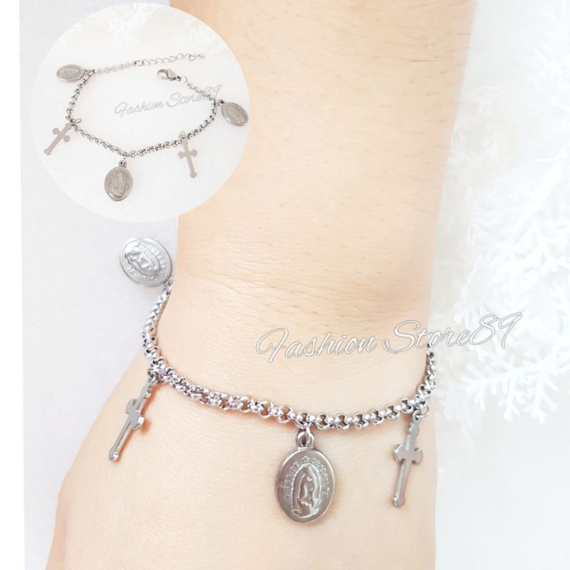 Gelang Jurai Fashion Rohani Bunda Maria Titanium Gold Import