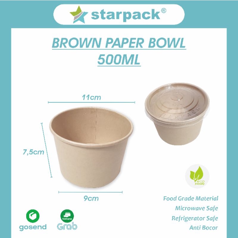 ISI 100 paper bowl 500 ml coklat - paper bowl star pack - rice bowl custom - paperbowl 500ml - paper