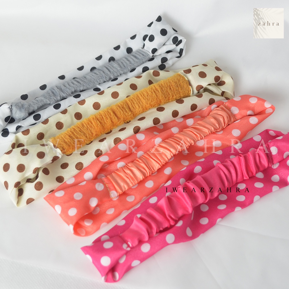 BANDANA KARET POLKADOT - Headband Kerut Korea Aksesoris Rambut Bahan Satin Korea Bandana Hair Accessories Bayi Anak Polkadot Natal Perempuan Wanita