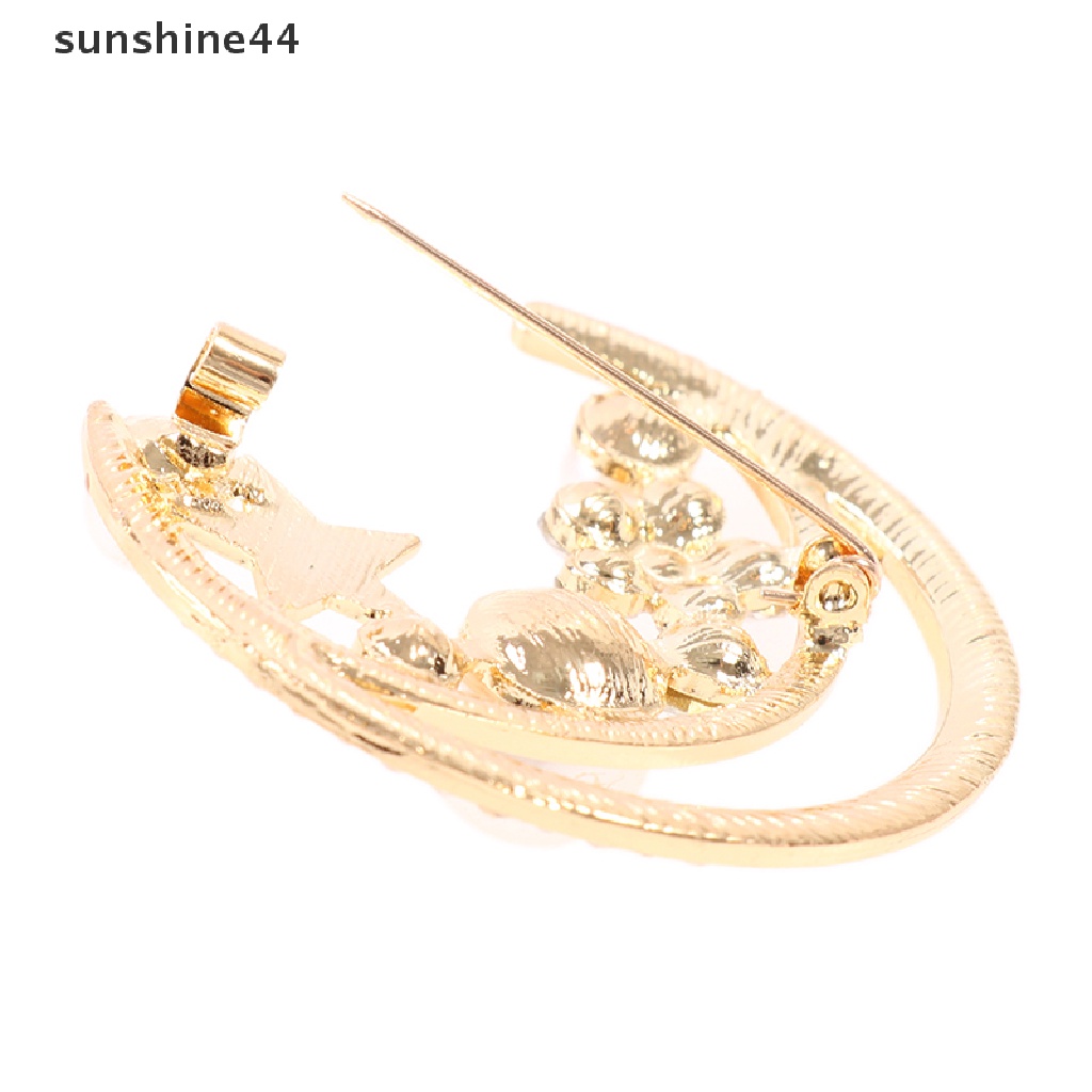 Sunshine Bros / Pin Wanita Desain Bulan + Bintang + Mutiara Gaya Barok / Trendy / Elegan Untuk Pesta / Hadiah