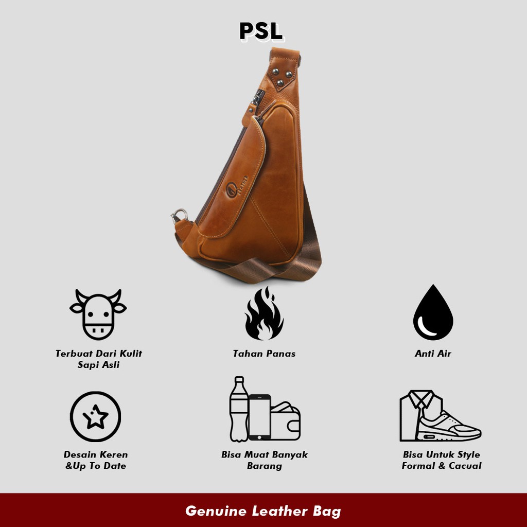 Tas Kulit Selempang Pria / Tas Pinggang Bodybag Model Pistol Bahan Kulit Sapi Asli 100% PREMIUM PSL