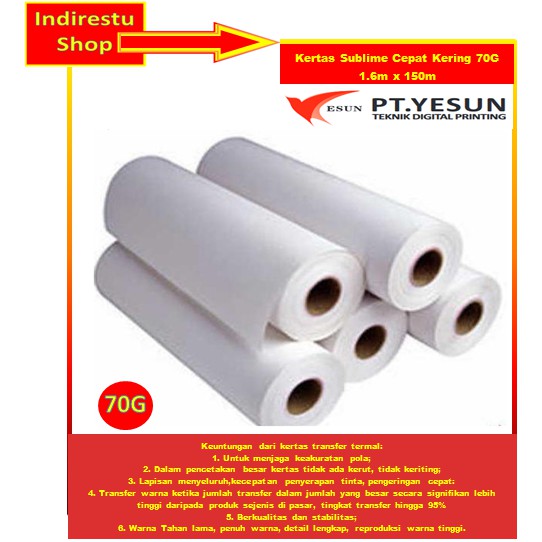 

Kertas Sublim Roll/Sublimasi//Kertas Sublime Cepat Kering Ukuran 70G 1,118 x 200m (2 roll)