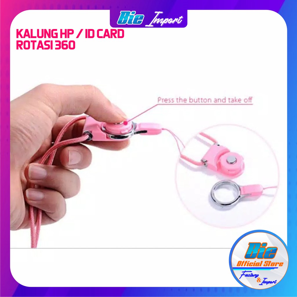 Kalung Tali 2 in 1 putar 360* Serbaguna / Kalung HP / Tali ID Card Impor