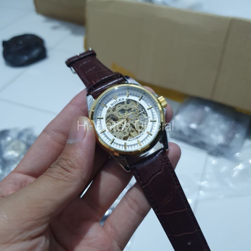 Jam Tangan Rolex Pria / Cowok Skeleton Automatic / Jam Tangan Couple Rolex Automatic Tahan Air