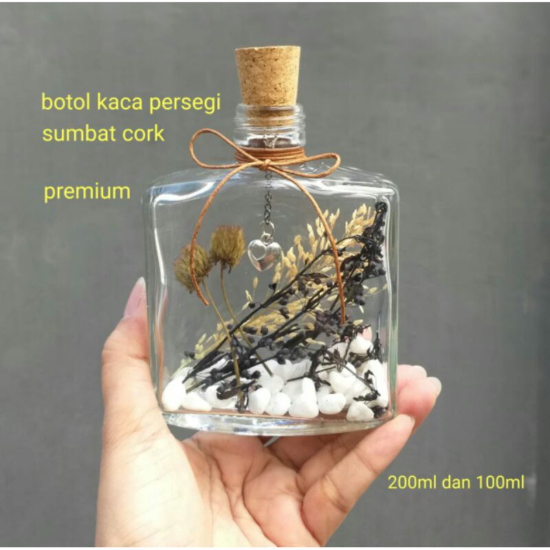 botol kaca 200ml 100ml persegi sumbat cork botol decor gift wish in bottle