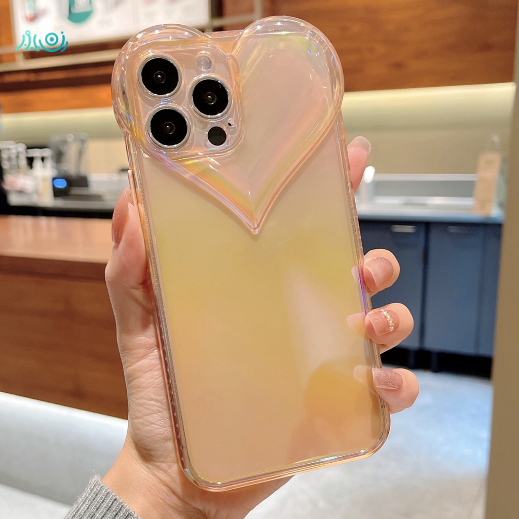 (3D Love) Casing Silikon Iphone 12 13 Pro Max Xs Max 7 + 8 + 11 Pro Max Aksen Laser Aurora Warna Gradasi Pelangi