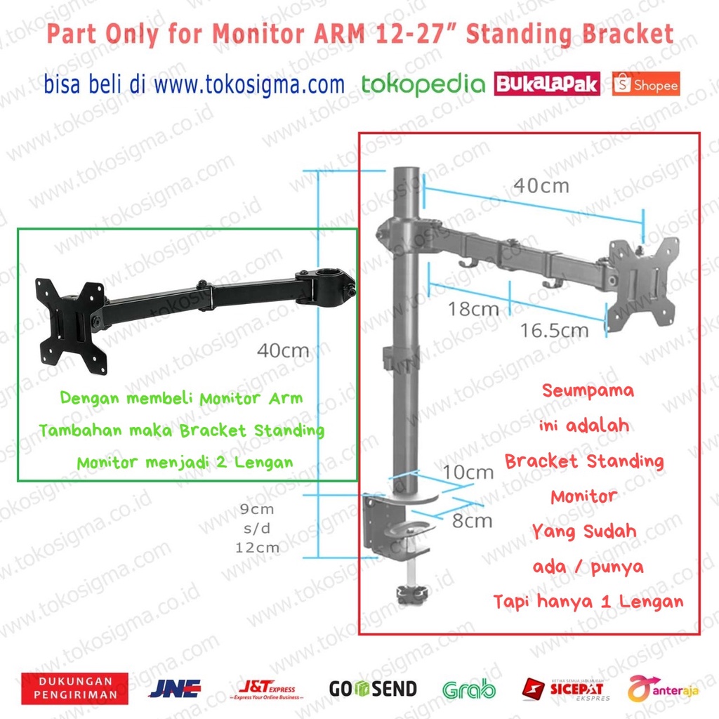 PART BRACKET ZD ZL : Lengan Monitor Arm Plat VESA Standing Meja Desk