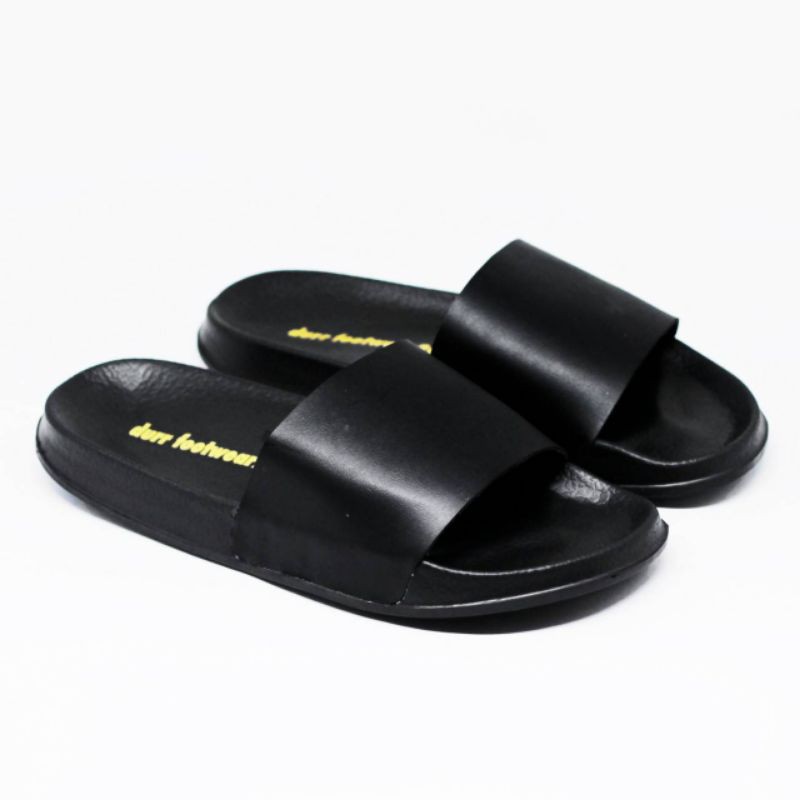 -01 durr footwear 20 Sandal Pria Slides Black, Sendal Slop Pria Casual, Sandal Flip-flop original