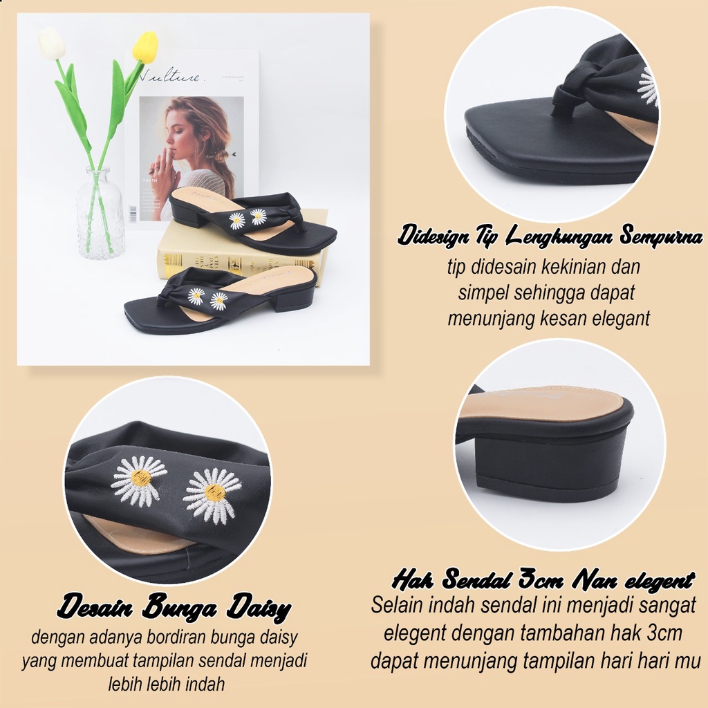 FD Sandal Flip Flop Wanita Motif Daisy Cantik Sendal Slop Pastel Cewek Manis SL-002