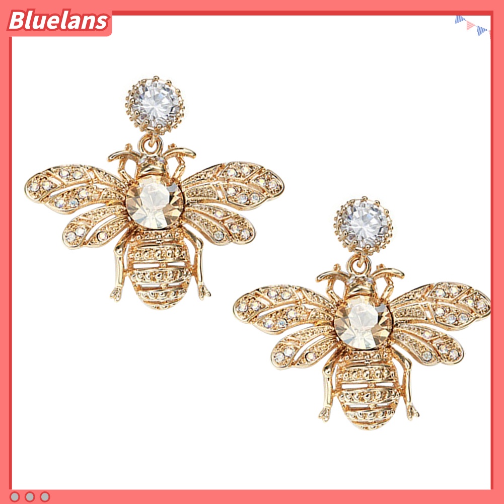 Bluelans Anting Stud Desain Lebah Madu Aksen Berlian Imitasi Untuk Wanita