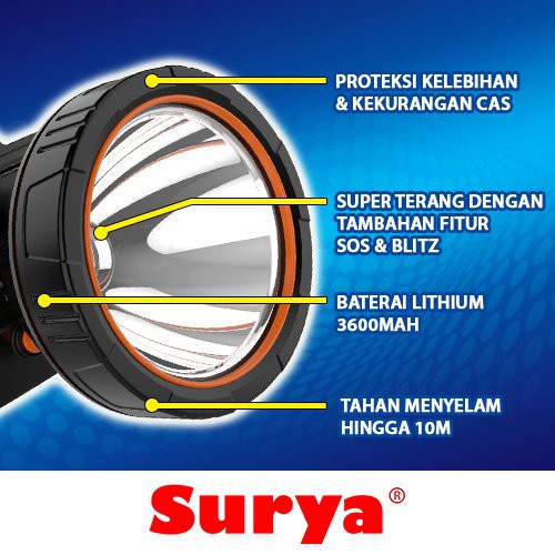 Surya Senter Kepala LED Super Terang Lithium SYH L255R Lampu Putih 25 Watt Super LED Rechargeable