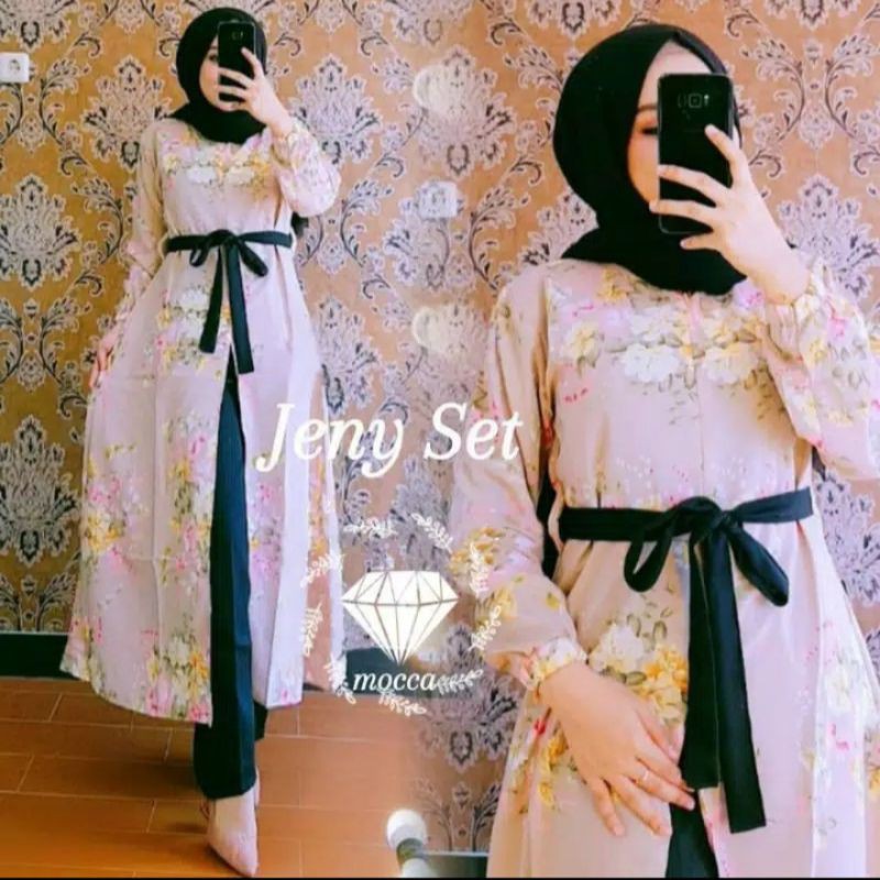 Gamis set long tunik jeny Monalisa bunga