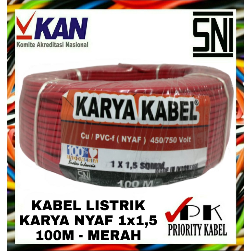 Kabel Listrik Serabut KARYA NYAF 1x1,5 1x1.5 100 meter (100m)