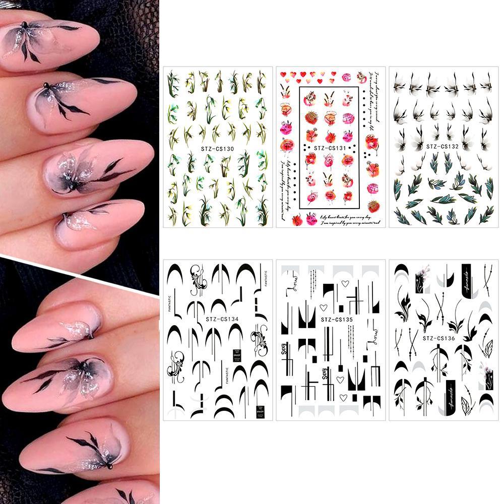 R-flower Nail Art Stiker Sliders Charm Spring Putih Hijau