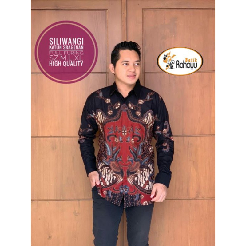 Kemeja Batik Lengan Panjang Pria Batik Pria Hitam Lengan Panjang SILIWANGI