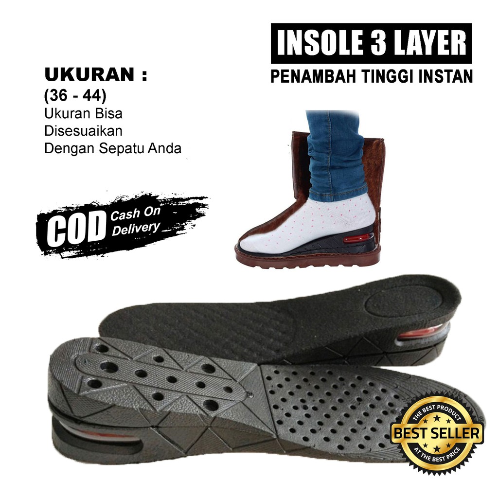 Insole Sepatu 3 Layer Sol Sepatu Peninggi Instan Bantalan