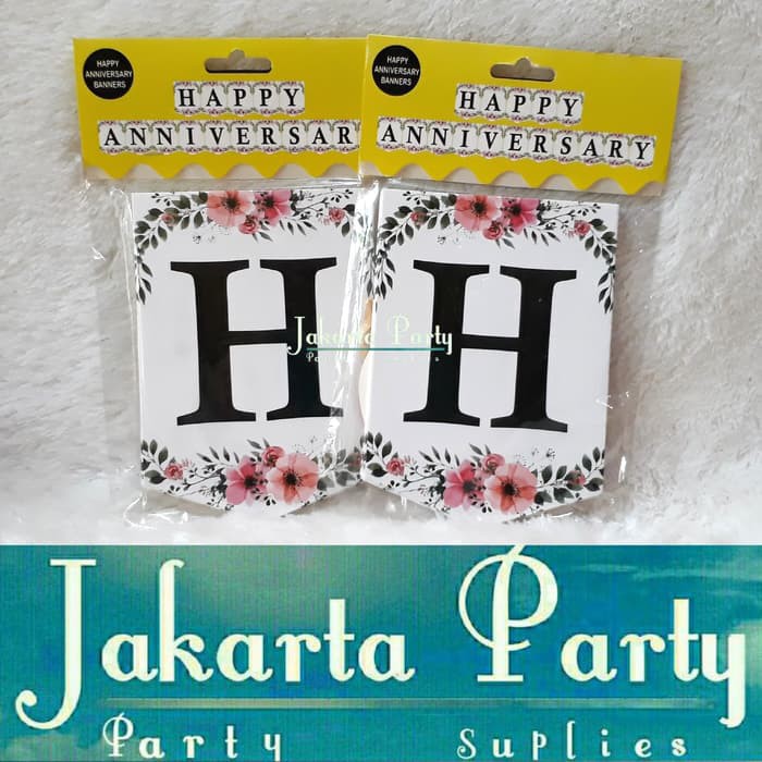 Banner Happy Anniversary Motif Bunga / Bunting Flag / Party Flag