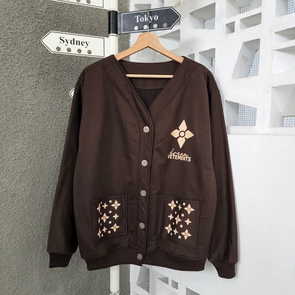 VETEMENTS Outer Kardigan Wanita Oversize | Jacket Kancing Motif Lucu Gaya Korean OOTD Kece