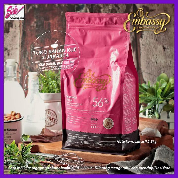 

SAKMACOKLAT- EMBASSY CHOCOLATE - EQUATORIAL BLEND 56% 500GR DARK COUVERTURE TULIP -MAKANAN-MINUMAN.