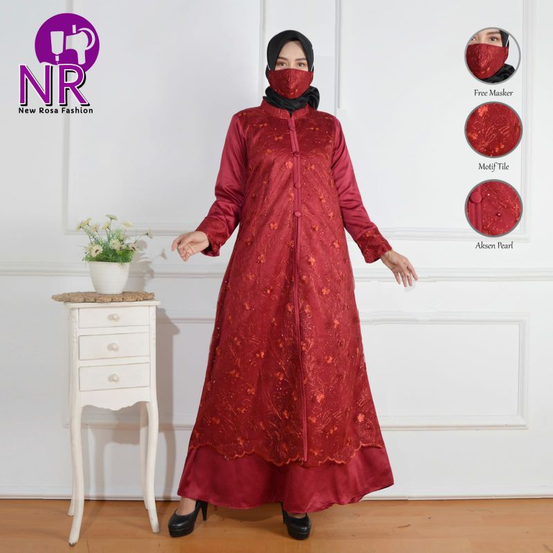 (TR07) Gamis Brukat Tile Rompi / Gamis Muslim / Gamis Brukat Jumbo / Gamis Kondangan / Gamis Seragam