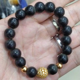 Gelang Batu Giok Kombinasi Bola Emas