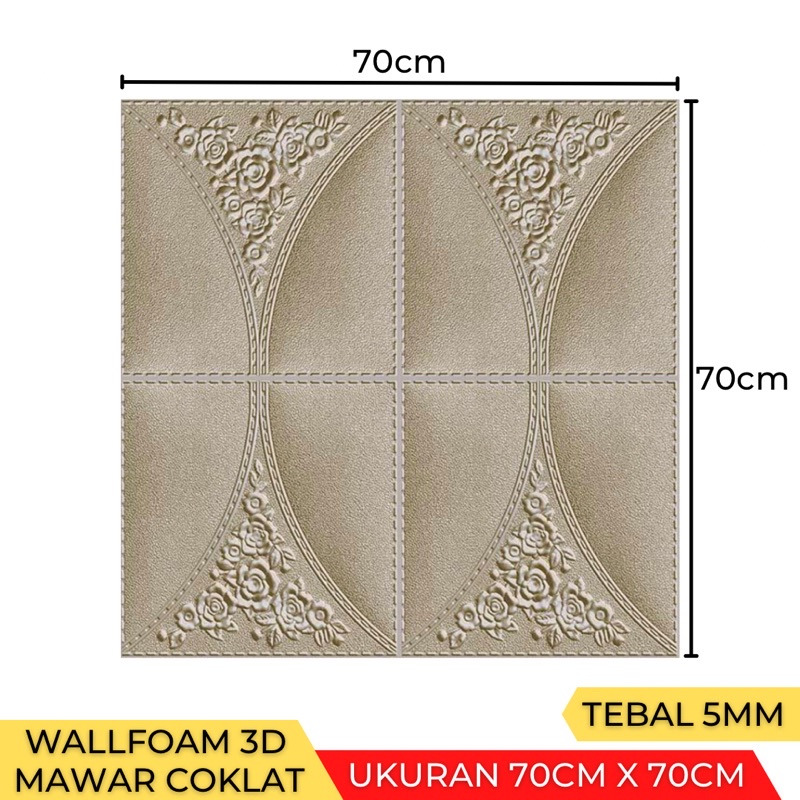 (Tebal 5mm- 6mm) Wallpaper Stiker Dinding 3D Foam Wallfoam Motif Batik Bata 70cm x 77cm-Mawar Coklat 5mm