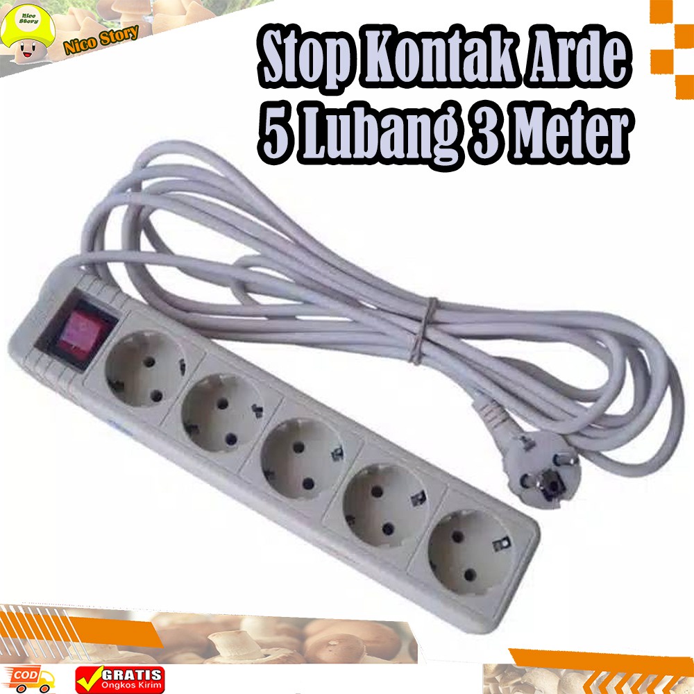 (NCS) Stop Kontak Arde 5 Lubang 3 M Meter Sunfree Jupiter Perpanjangan Kabel Olor Listrik Charger T