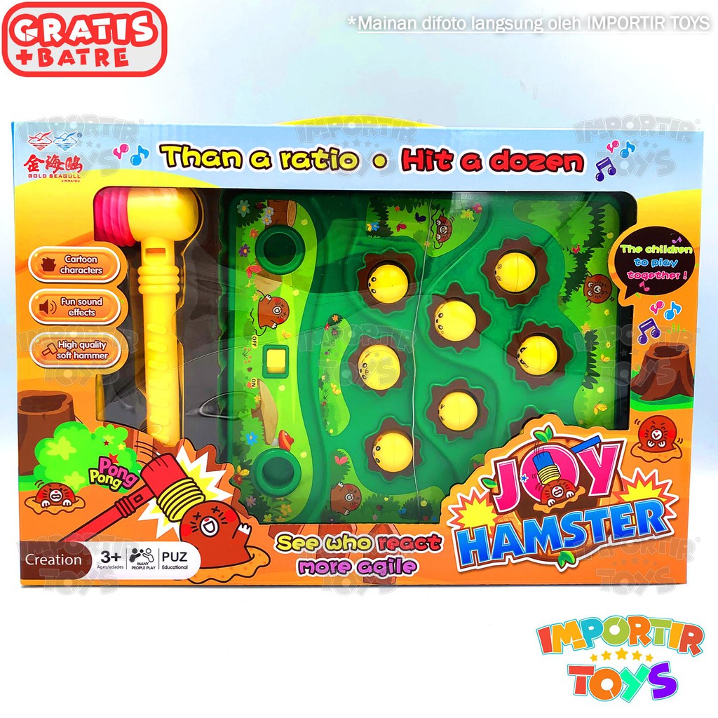 Mainan Pukul Tikus Tanah, Whack a Mole, Mainan Edukasi Anak-biru (2 palu)
