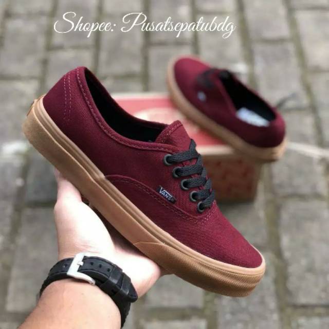 SEPATU43 VANS AUTHENTIC MAROON GUM FULL BLACK HITAM POLOS WHITE PUTIH OLDSKOOL ERA