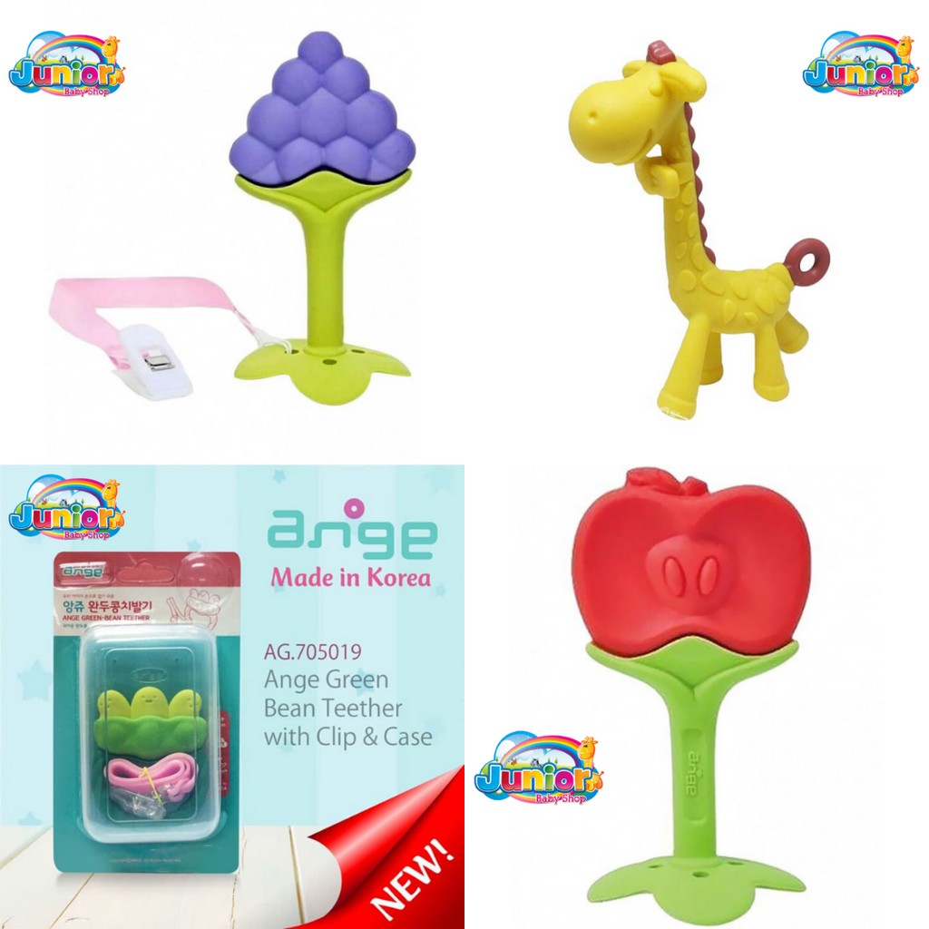 TERMURAH!! Ange Apple,Grape,Giraffe,Green Bean Teether With Case + Clip