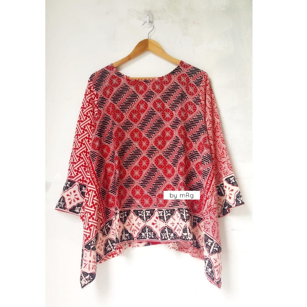 ATASAN BATIK WANITA,BLUS PAGI SORE RED,BUSANA BATIK MUSLIM,BATIK PARIS SOLO