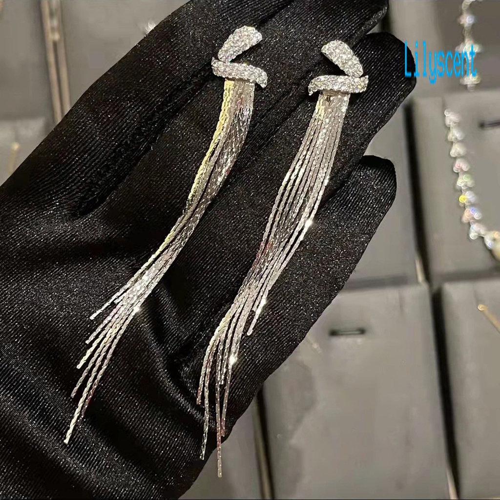 Ls 1 Pasang Anting Gantung Panjang Model Rumbai Berlian Imitasi Berkilau Gaya Jepang / Korea Untuk Wanita