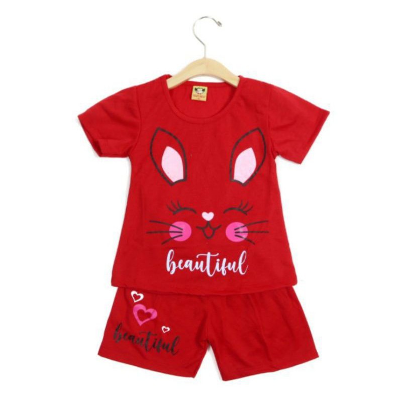 SETELAN BAJU ANAK PEREMPUAN SIKUNING MOTIF RABBIT 2-6 TAHUN NEW