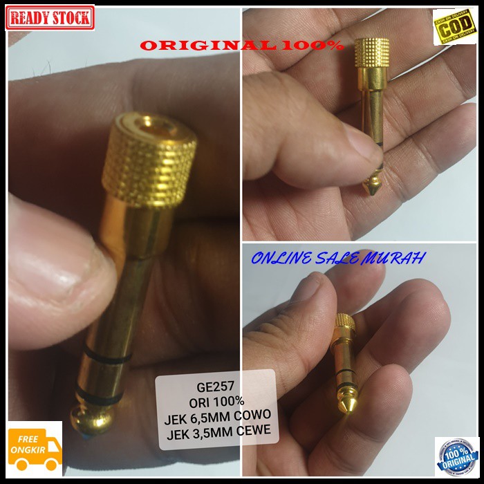 G257 Ori 100% jack 3,5mm cewe jek akai akay 6,5 mm cowo mic adapter mik konektor microphone sambungan splitter audio sound extension penyambung suara headset headphone converter female male canon aux dvd ampli stereo original male female multi universal G