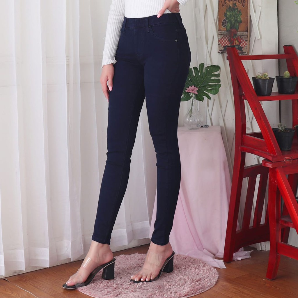 7C-G CELANA JEANS PREMIUM LEGGING BIRU NEVY /PINGGANG KARET JEANS /SKINNY JEANS /27 - 30