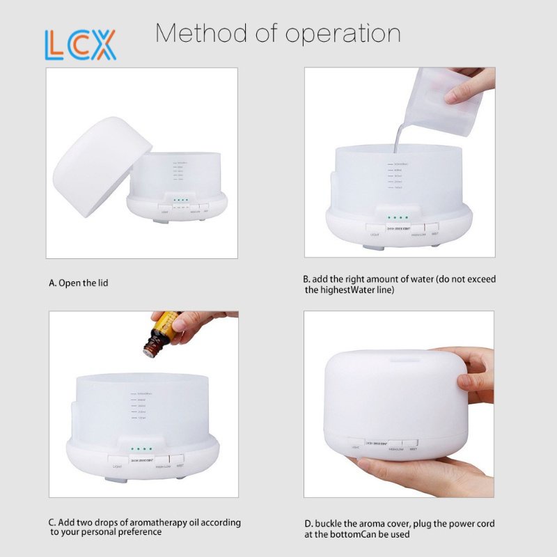 LCX Diffuser Humidifier Putih Ultrasonic Aromaterapi Diffuser Humidifier 500ml Air Purifier 500ml VS-1850