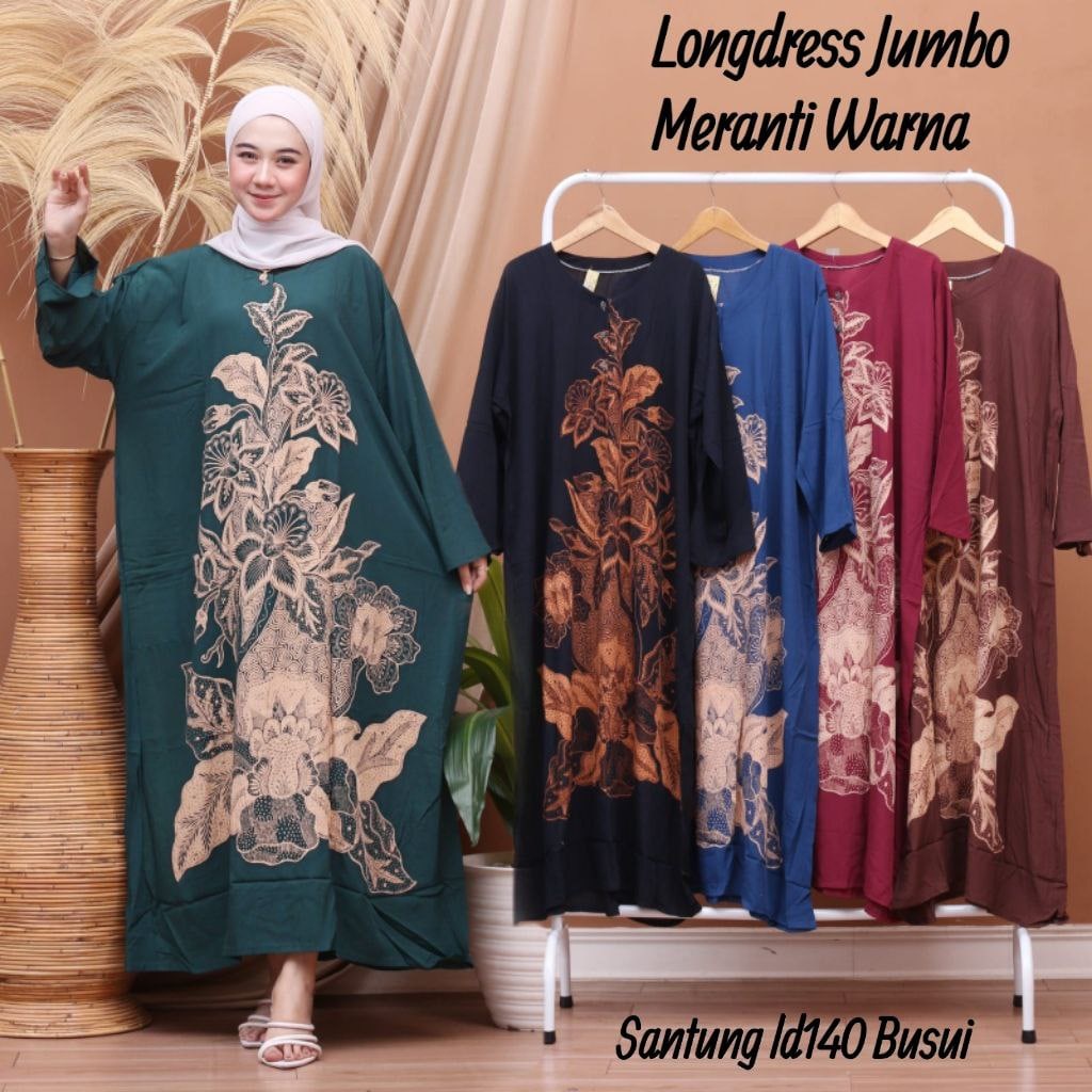 Longdres Meranti LD 130 - 140 CM l Daster BIG SIZE Lengan Panjang Kancing Depan Model Busui Bumil Murah Adem