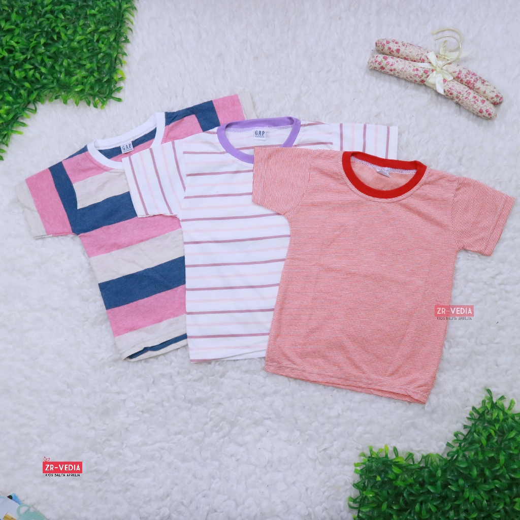 Kaos Salur size Bayi - 12 Tahun / Kaos Salur Anak Laki Perempuan  Lengan Pendek Murah Baju Stripe