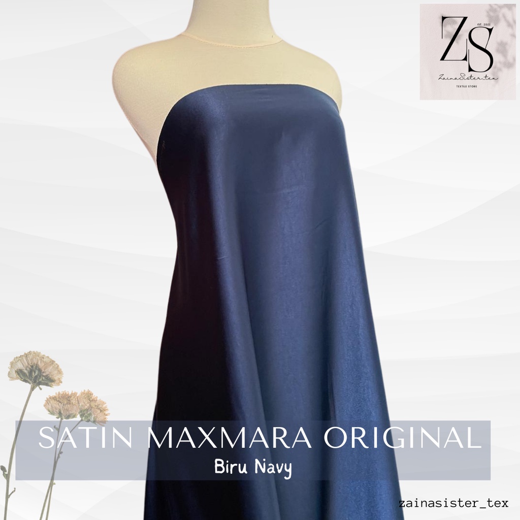 Bahan Kain Satin Maxmara Original Warna Biru Dongker Navy