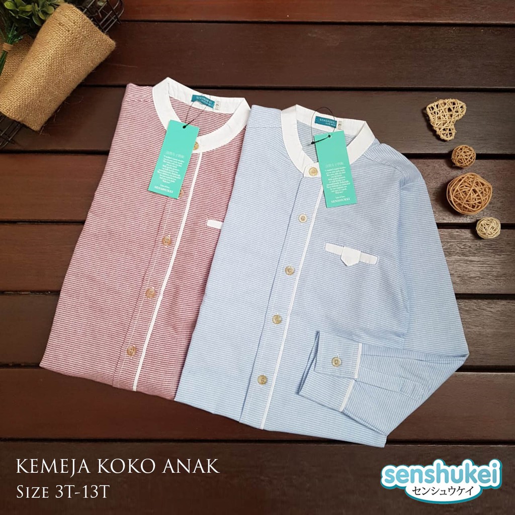 [Brandedbaby] 5-13T KEMEJA KOKO ANAK SENSHUKEI MERAH BIRU / BAJU KOKO KEMKO ANAK SENSHUKEI IMPORT