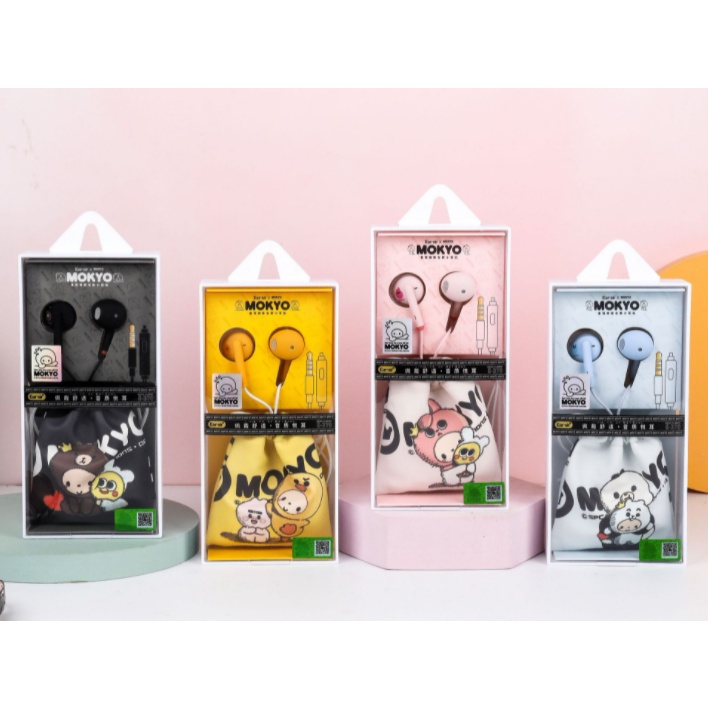 [E-270] Set Headset Earphone Karakter MOKYO / Wadah Pouch Earphone Motif Kartun MOKYO Baby Berkostum