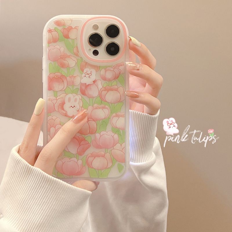 CASE IPHONE 11 SOFT CASE SILOKON TPU MOTIF BUNGA TULIP KELINCI LUCU