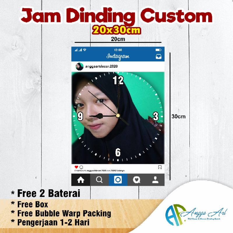 Jual Jam Dinding Custom Foto Sosial Media 20x30cm Shopee Indonesia